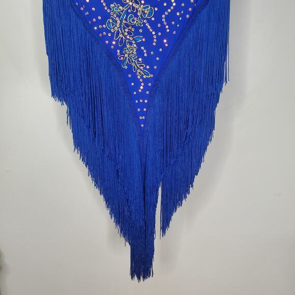 Fringe Latin Dance Dress Ballroom Performance Dancewear Royal Blue Tango Size XL - Picture 6 of 10